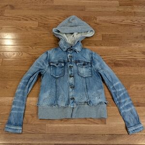 Free People Distressed Denim Jacket With Hood XS